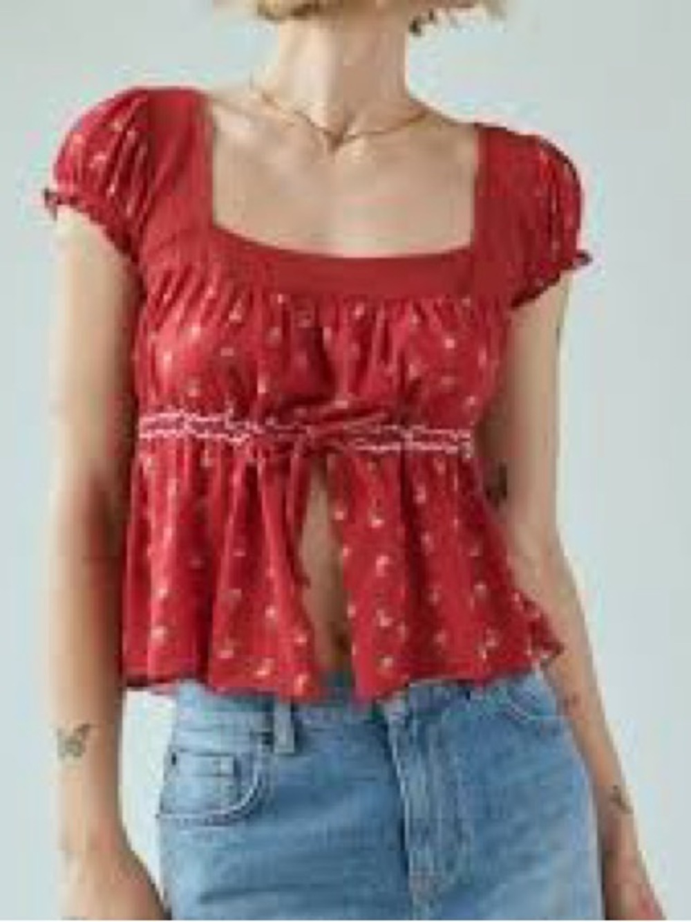 Kimchi Blue Red Square-Neck Peplum Crop Top